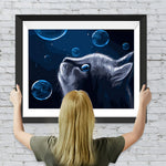 Graue Katze und Seifenblasen Diamond Painting