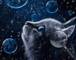 Graue Katze und Seifenblasen Diamond Painting
