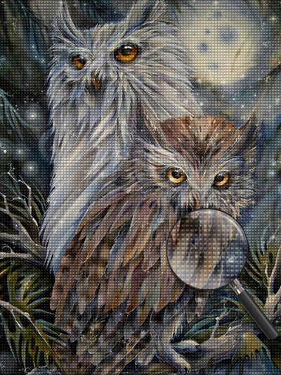 Graue und weiße Eule Diamond Painting