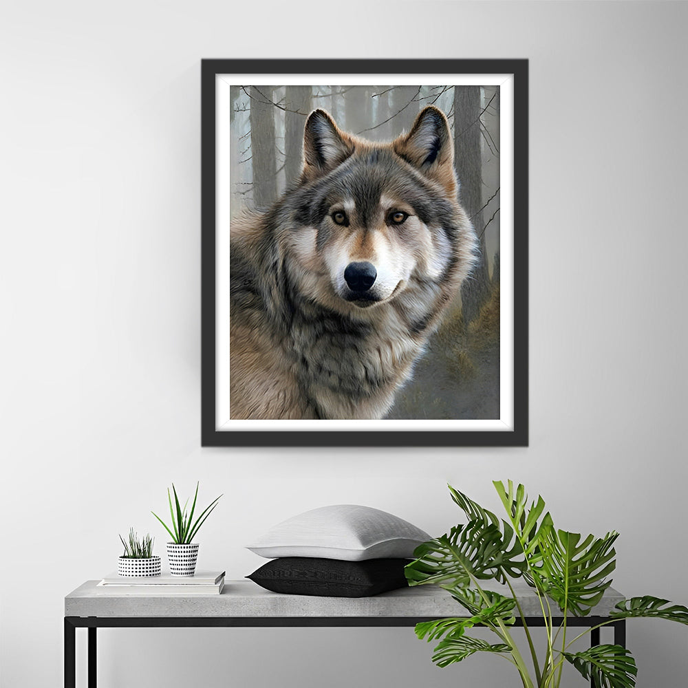 Grauer Wolf im Wald Diamond Painting