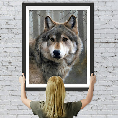 Grauer Wolf im Wald Diamond Painting