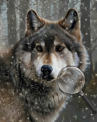 Grauer Wolf im Wald Diamond Painting