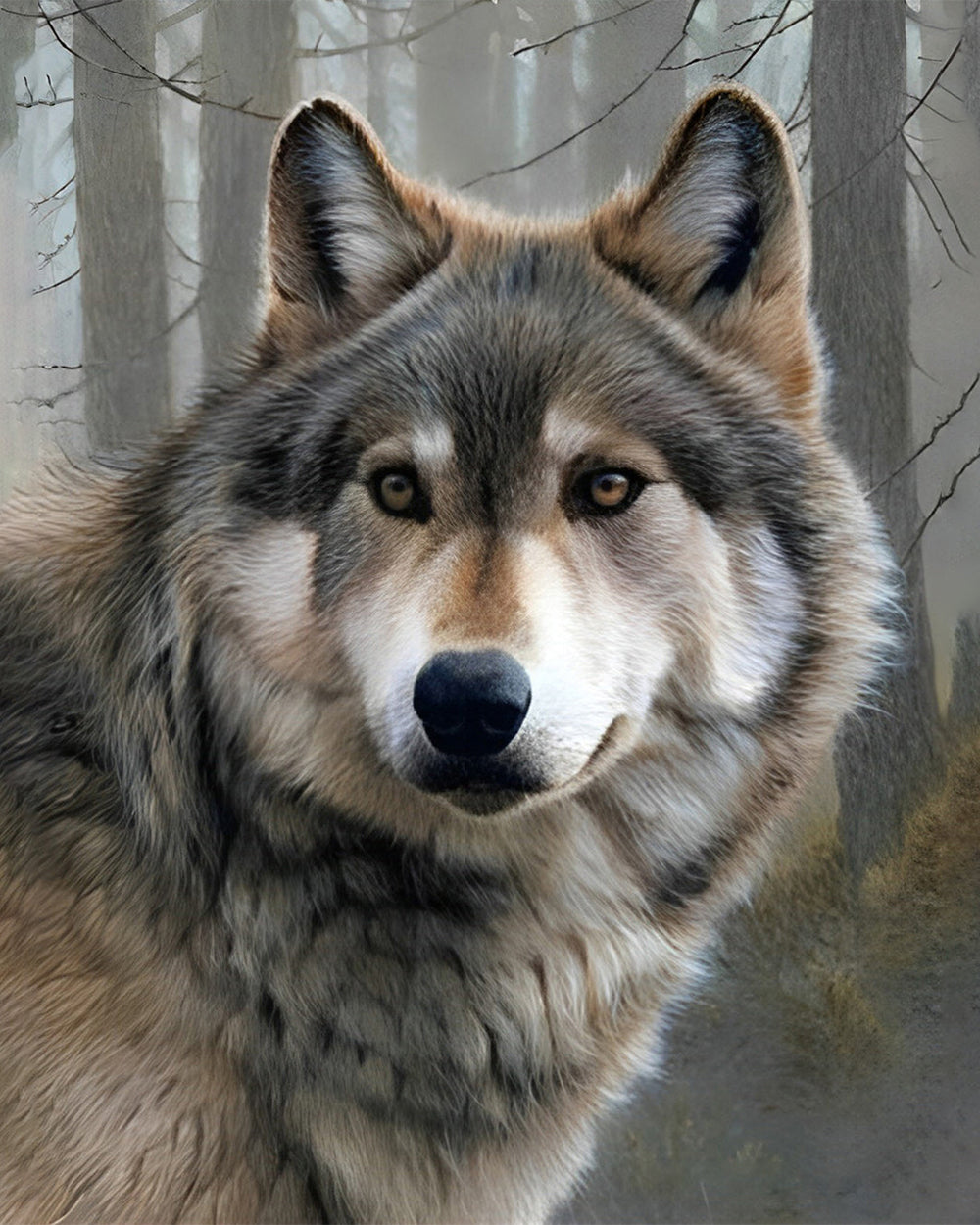 Grauer Wolf im Wald Diamond Painting