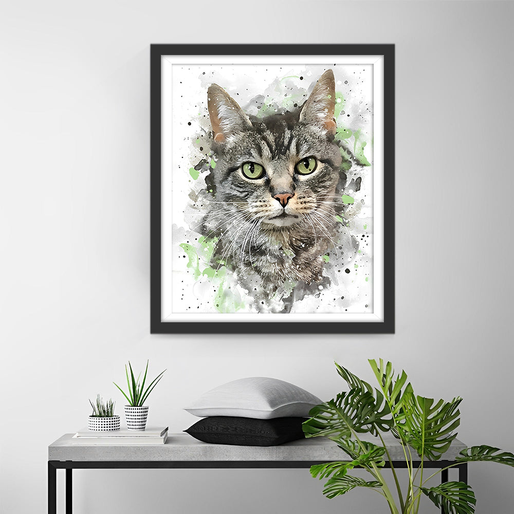 Graues Kätzchen mit grünen Augen Diamond Painting