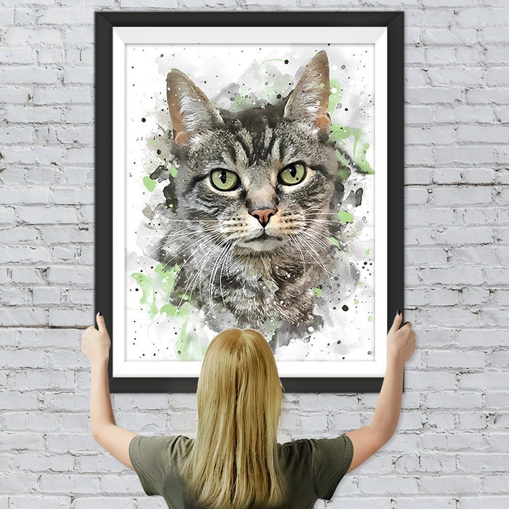 Graues Kätzchen mit grünen Augen Diamond Painting
