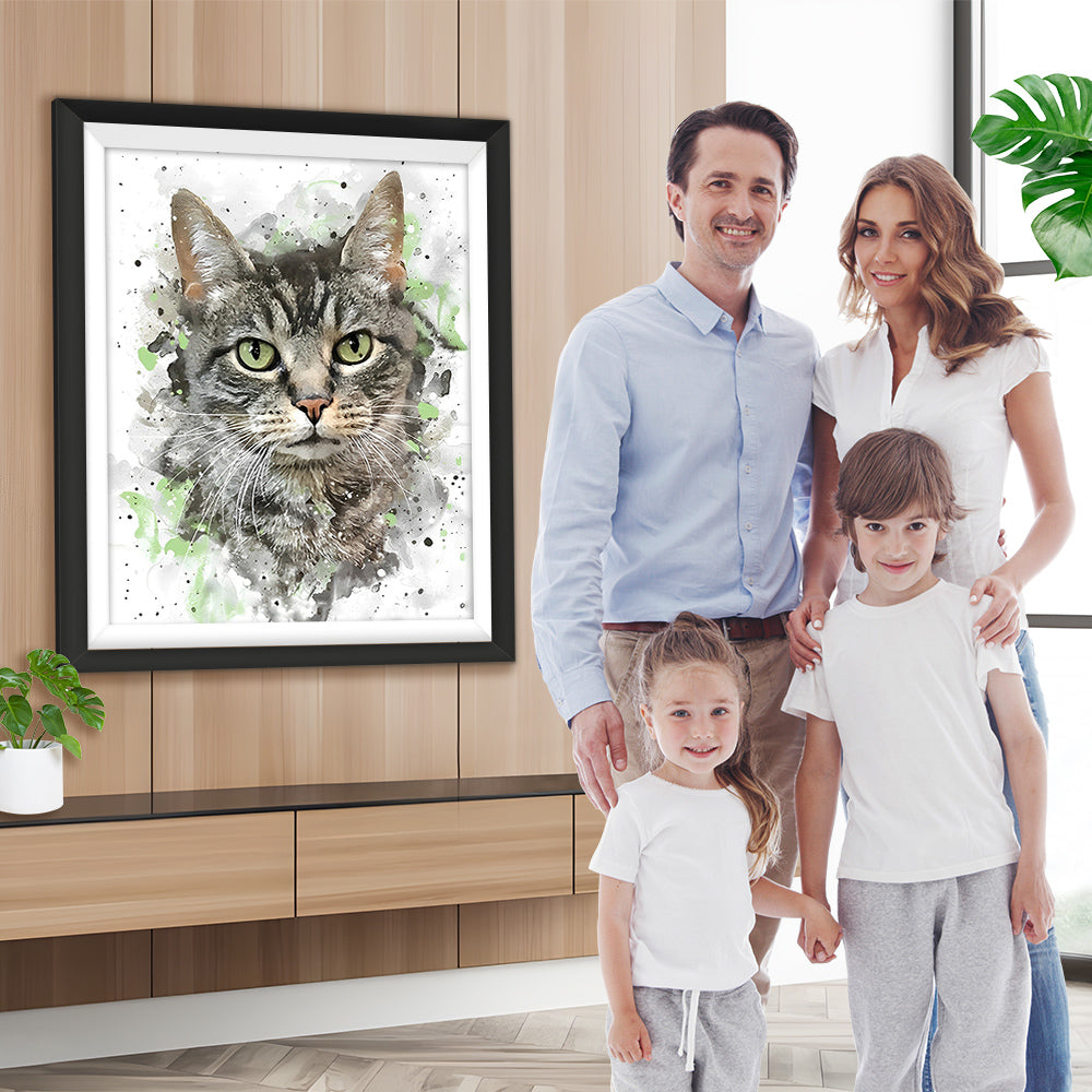 Graues Kätzchen mit grünen Augen Diamond Painting