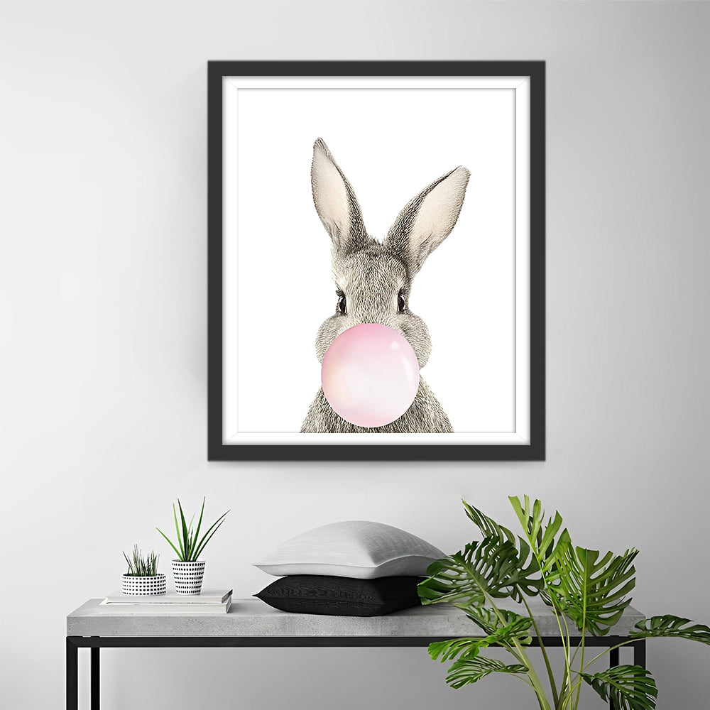 Graues Kaninchen mit rosa Blase Diamond Painting