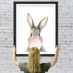 Graues Kaninchen mit rosa Blase Diamond Painting