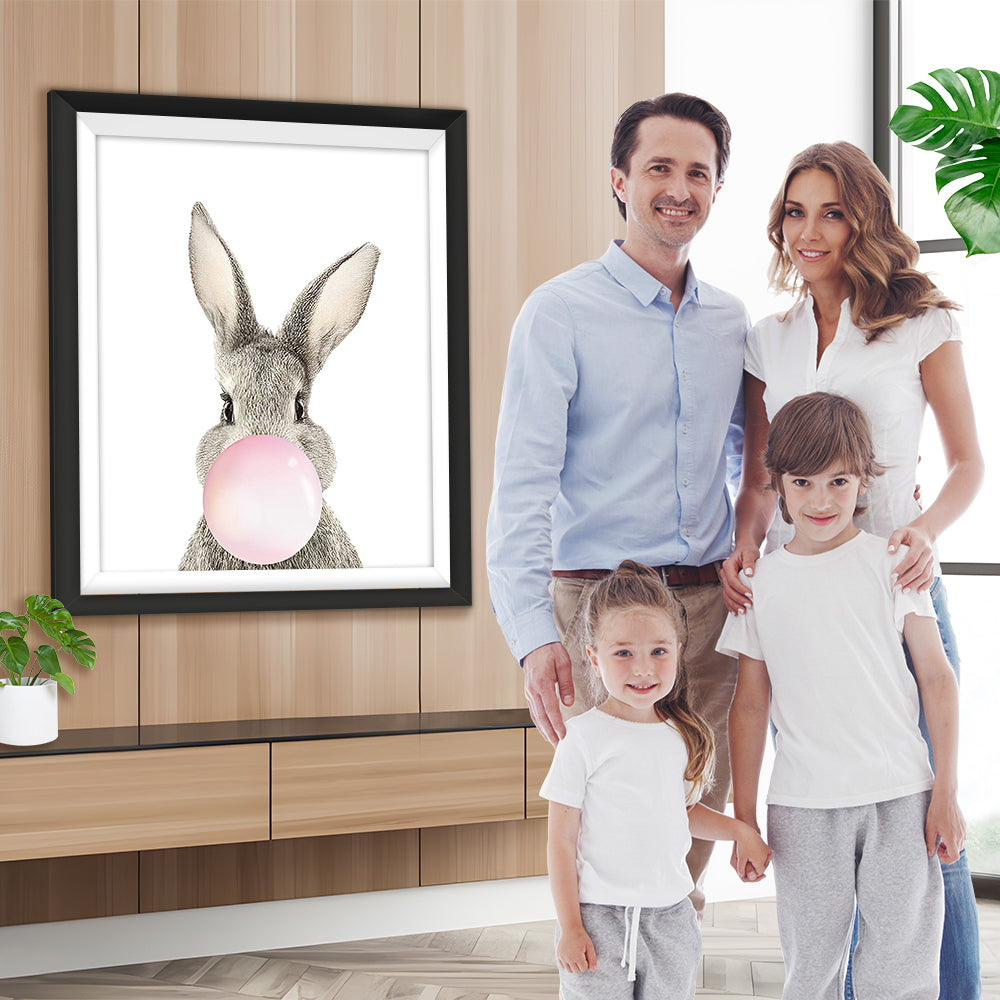 Graues Kaninchen mit rosa Blase Diamond Painting