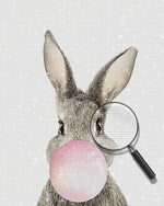 Graues Kaninchen mit rosa Blase Diamond Painting