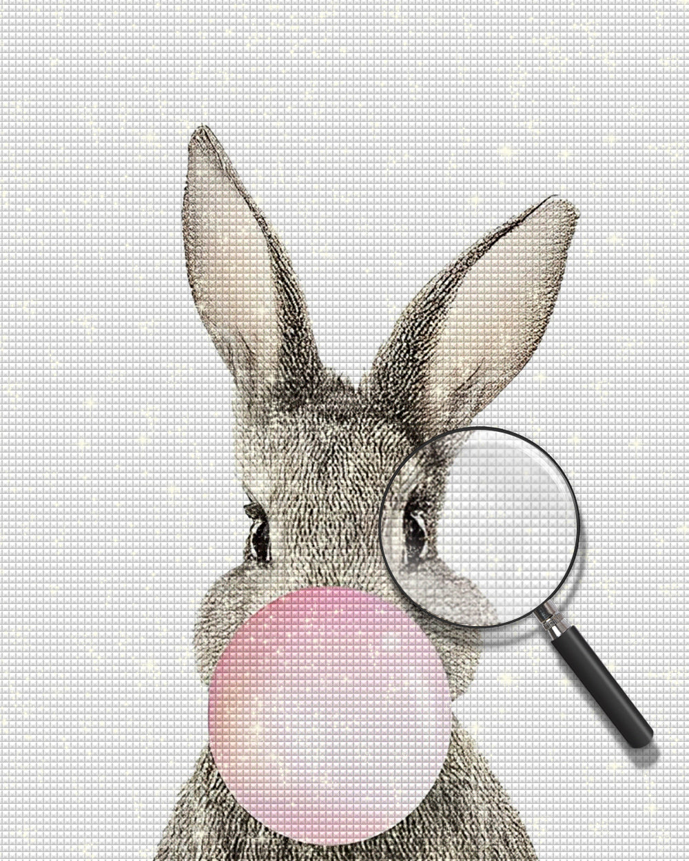 Graues Kaninchen mit rosa Blase Diamond Painting