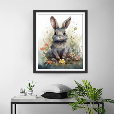Graues Kaninchen und Blumen Diamond Painting
