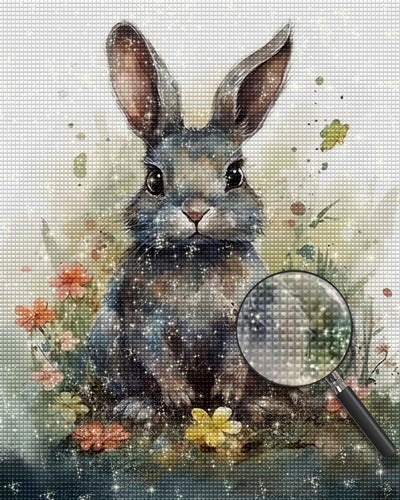 Graues Kaninchen und Blumen Diamond Painting