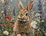 Graues Kaninchen zwischen wilden Blumen Diamond Painting