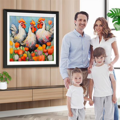 Große Hähne im Tulpengarten Diamond Painting
