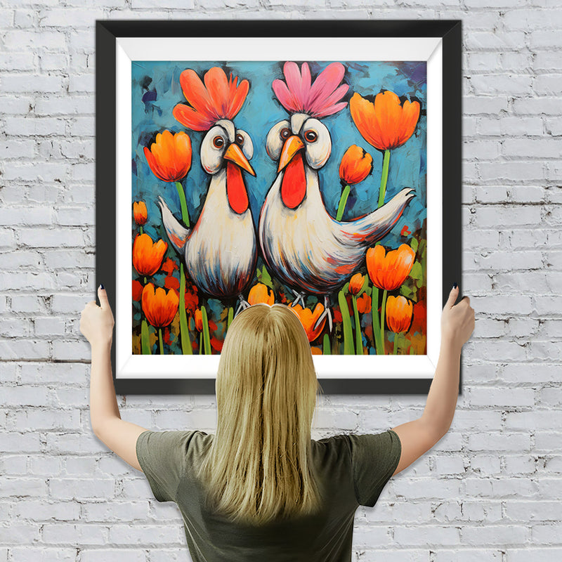Große Hähne und Tulpen Diamond Painting