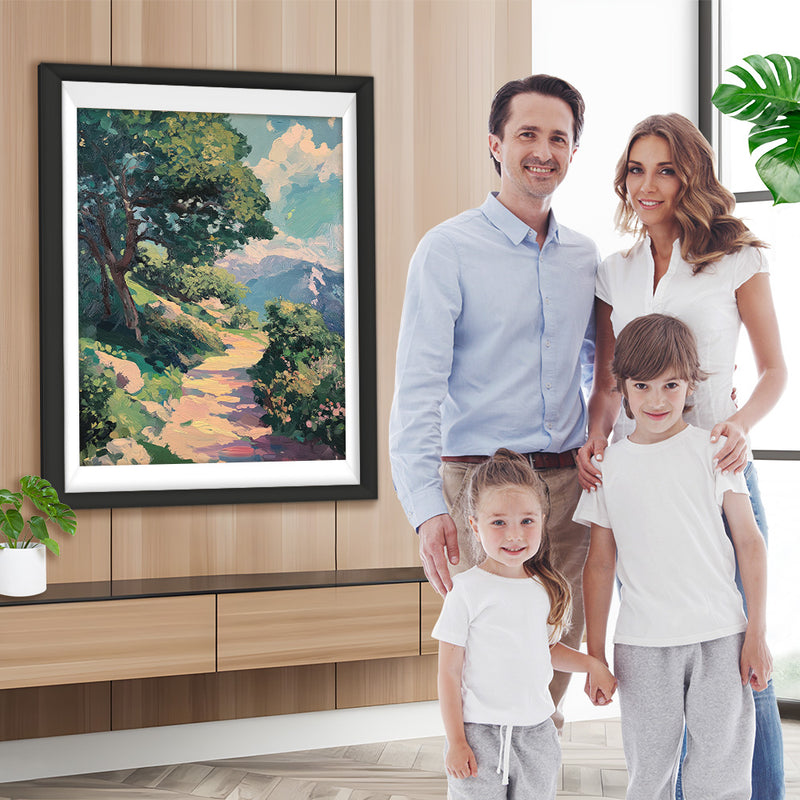 Großer Baum neben der Schotterstraße Diamond Painting