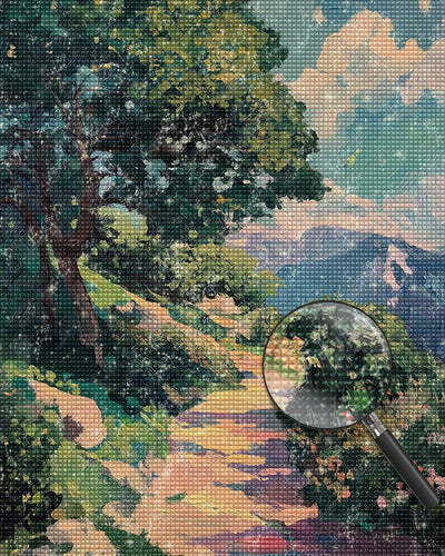 Großer Baum neben der Schotterstraße Diamond Painting
