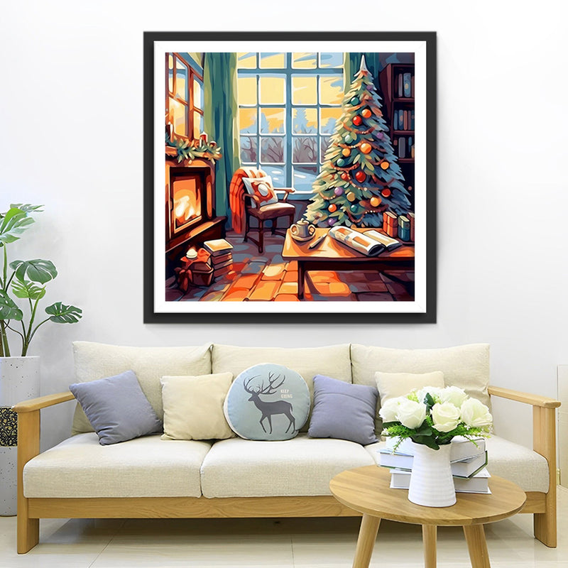 Großer Weihnachtsbaum am Fenster Diamond Painting