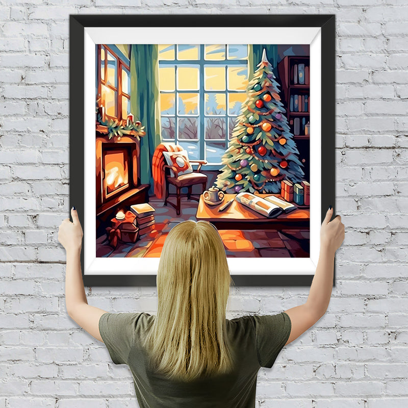 Großer Weihnachtsbaum am Fenster Diamond Painting