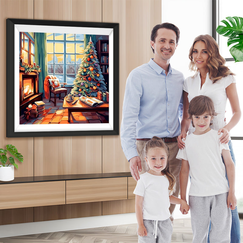 Großer Weihnachtsbaum am Fenster Diamond Painting