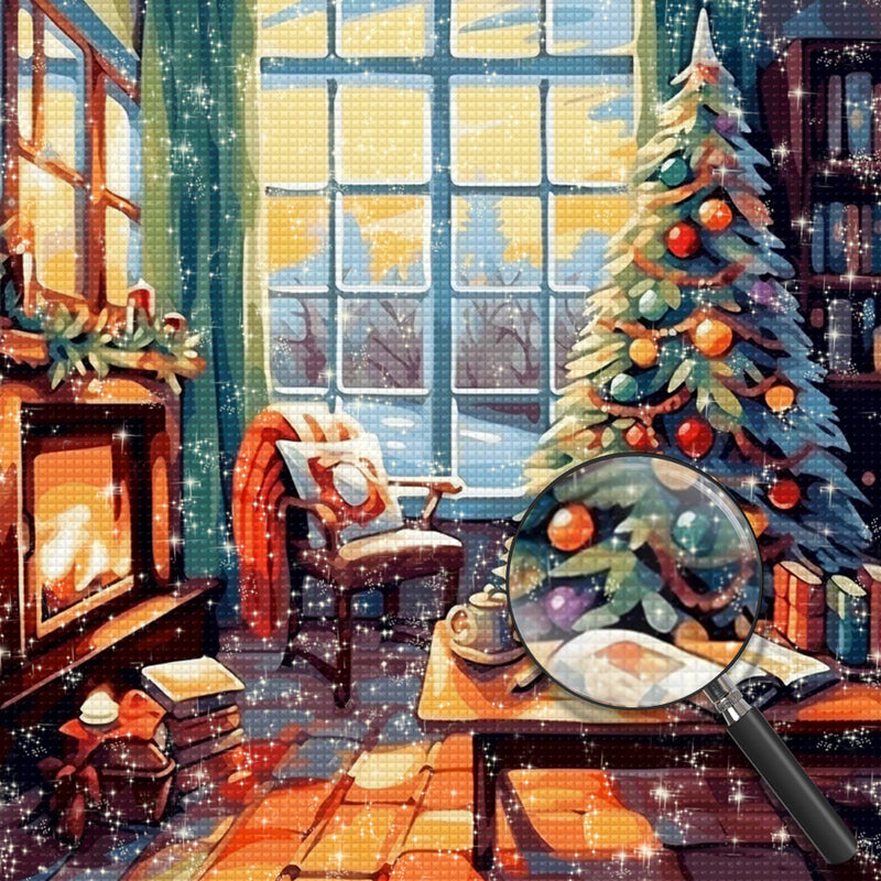 Großer Weihnachtsbaum am Fenster Diamond Painting