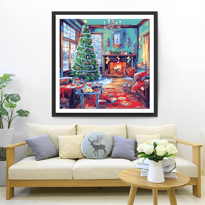Großer Weihnachtsbaum im Haus Diamond Painting