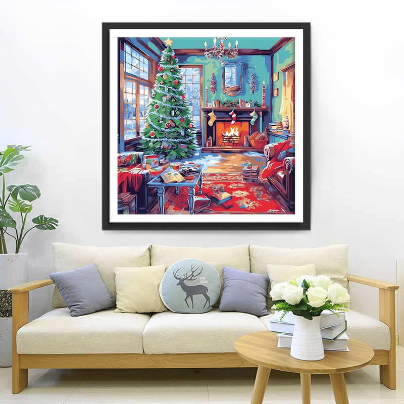 Großer Weihnachtsbaum im Haus Diamond Painting