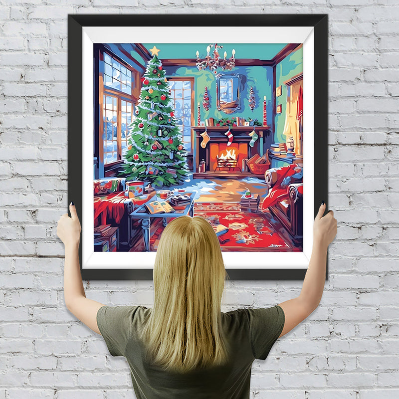 Großer Weihnachtsbaum im Haus Diamond Painting