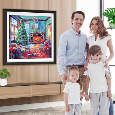 Großer Weihnachtsbaum im Haus Diamond Painting