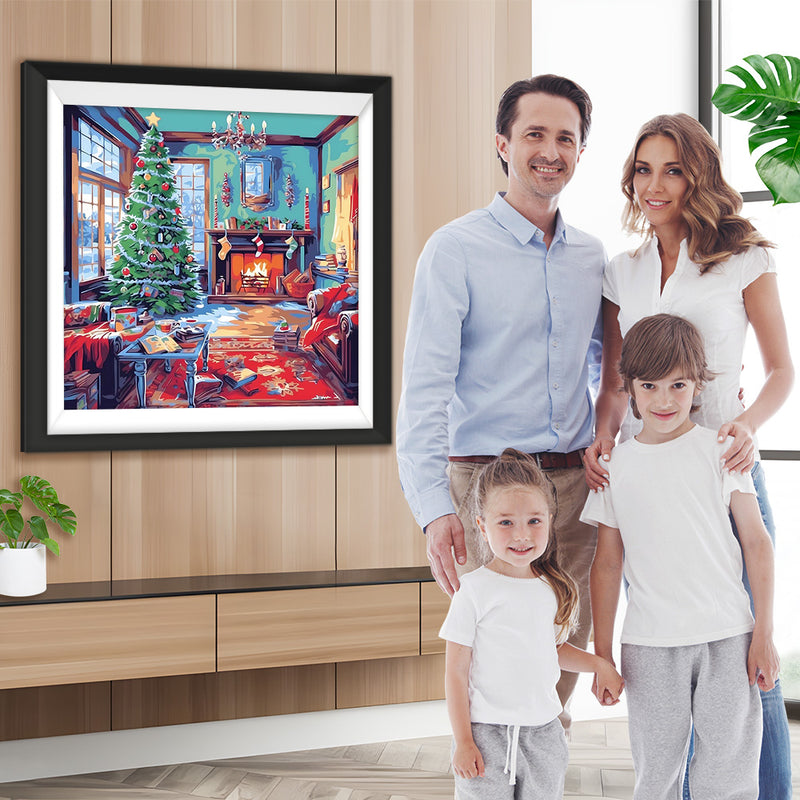 Großer Weihnachtsbaum im Haus Diamond Painting