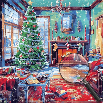 Großer Weihnachtsbaum im Haus Diamond Painting