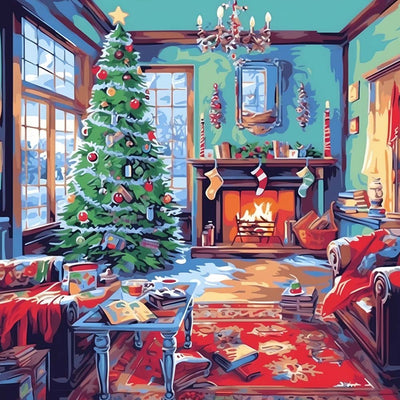 Großer Weihnachtsbaum im Haus Diamond Painting
