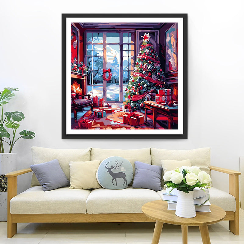 Großer Weihnachtsbaum und viele Geschenke Diamond Painting