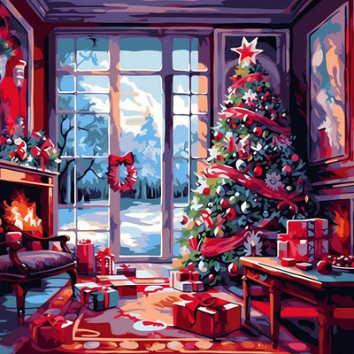 Großer Weihnachtsbaum und viele Geschenke Diamond Painting