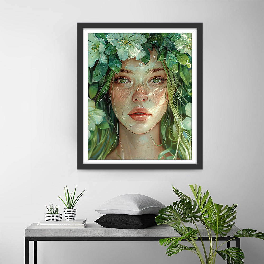 Grünäugige Frauen und grüne Blumen Diamond Painting