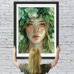 Grünäugige Frauen und grüne Blumen Diamond Painting