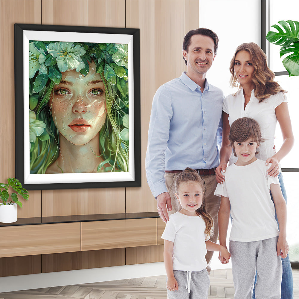 Grünäugige Frauen und grüne Blumen Diamond Painting