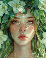 Grünäugige Frauen und grüne Blumen Diamond Painting