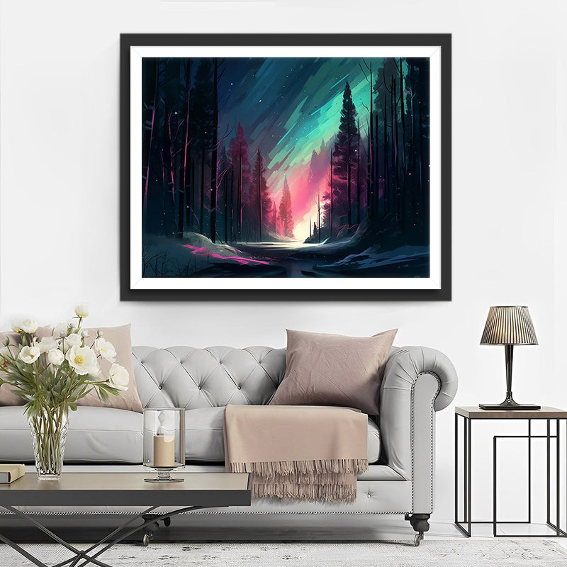 Grüne Aurora im Wald Diamond Painting