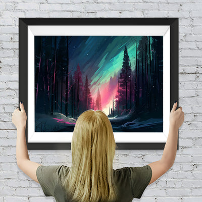 Grüne Aurora im Wald Diamond Painting