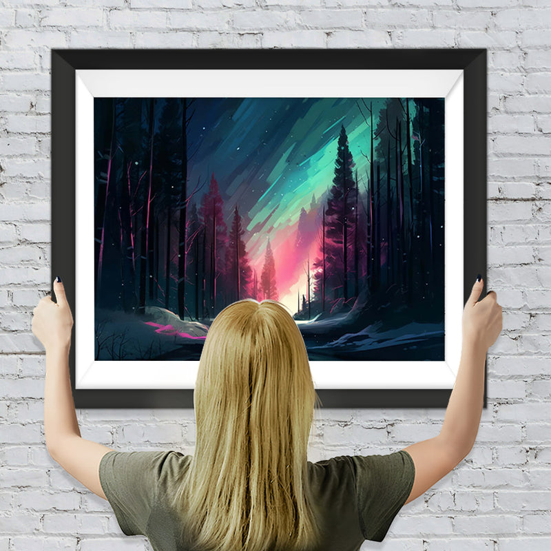 Grüne Aurora im Wald Diamond Painting