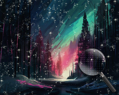 Grüne Aurora im Wald Diamond Painting