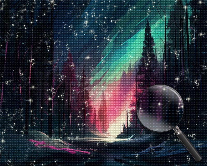 Grüne Aurora im Wald Diamond Painting