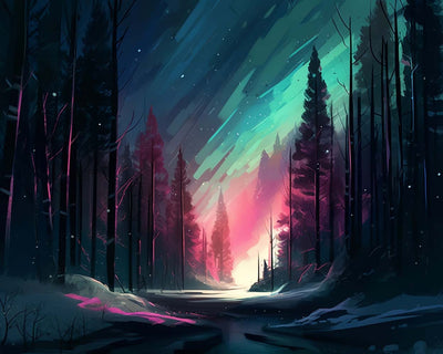 Grüne Aurora im Wald Diamond Painting