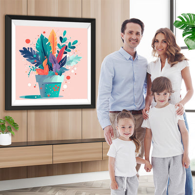 Grüne Blätter im Topf Diamond Painting