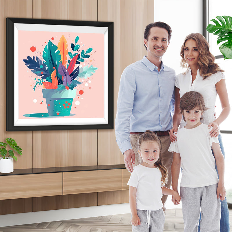 Grüne Blätter im Topf Diamond Painting