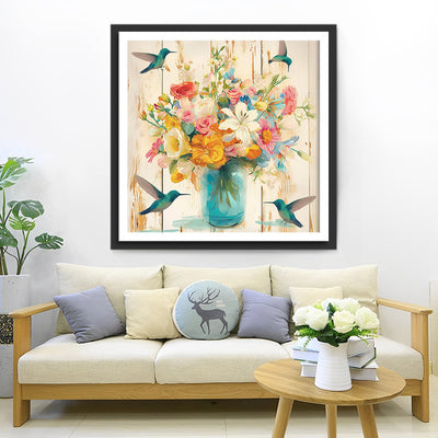 Grüne Kolibris und Blumenstrauß Diamond Painting