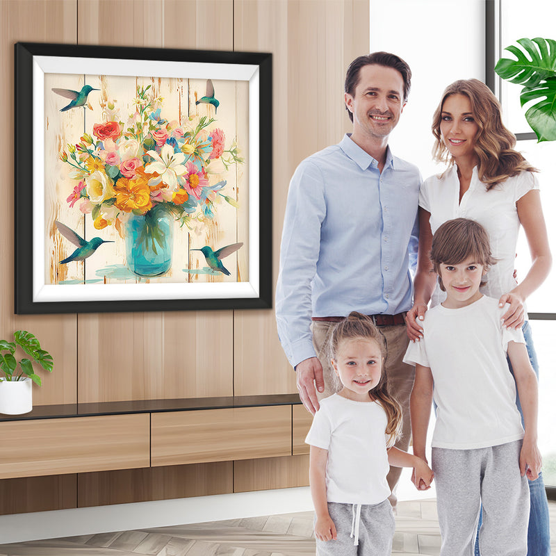 Grüne Kolibris und Blumenstrauß Diamond Painting
