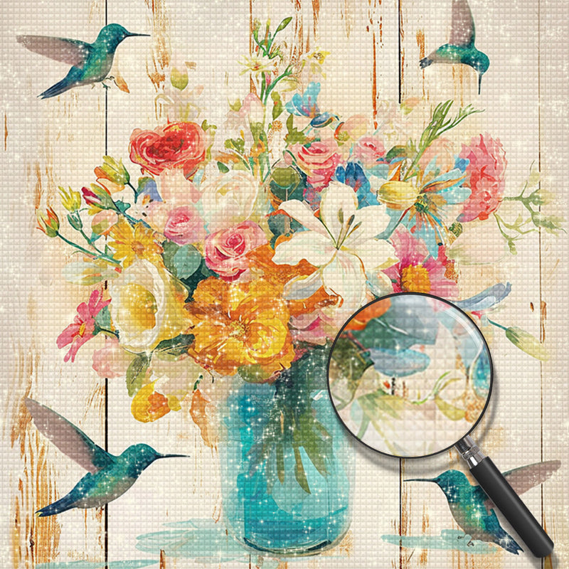 Grüne Kolibris und Blumenstrauß Diamond Painting